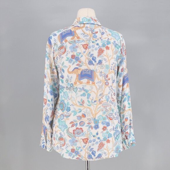 J. MCLAUGHLIN Silk Blend Lois Shirt Exotic Floral Elephant Sucre Blossom Size L - Picture 4 of 6